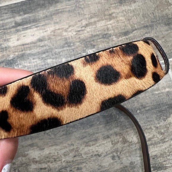 J Crew Leopard Print Calf Hair Genuine Leather Belt Gold Buckle Women L3620 - Picture 3 of 8